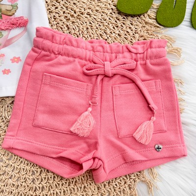 Conj. Blusa Ursinha Fofinha na Xícara e Short - Off White e Rosa